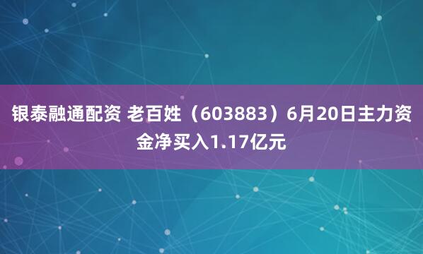 银泰融通配资 老百姓（603883）6月20日主力资金净买入1.17亿元